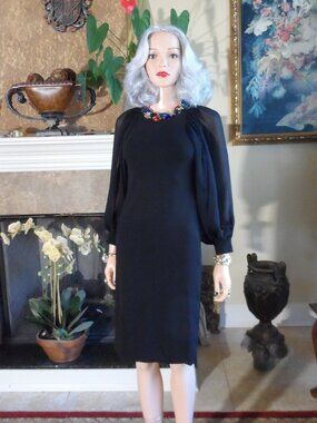 New Gucci Black Silk Sleeve Sheath Dress Size XS